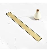 Elefloom Linear Shower Drain, 32 inch Gold Drain with Tile Insert 2-in-1 Panel, Brushed 304 Stain...