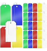 100 Pcs Plastic Tags with Wire for Labeling, 5 Colors Hanging Shipping Tags Bulk, Blank Waterproo...