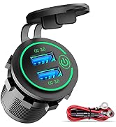 Car USB Outlet 12V Charger Socket, Qidoe Waterproof 36W Dual QC3.0 USB Power Socket with Touch Sw...