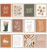 JarThenaAMCS 12Pcs Fall Thanksgiving Wall Art Prints Boho Autumn Pumpkin Maple Leaves Art Poster ...