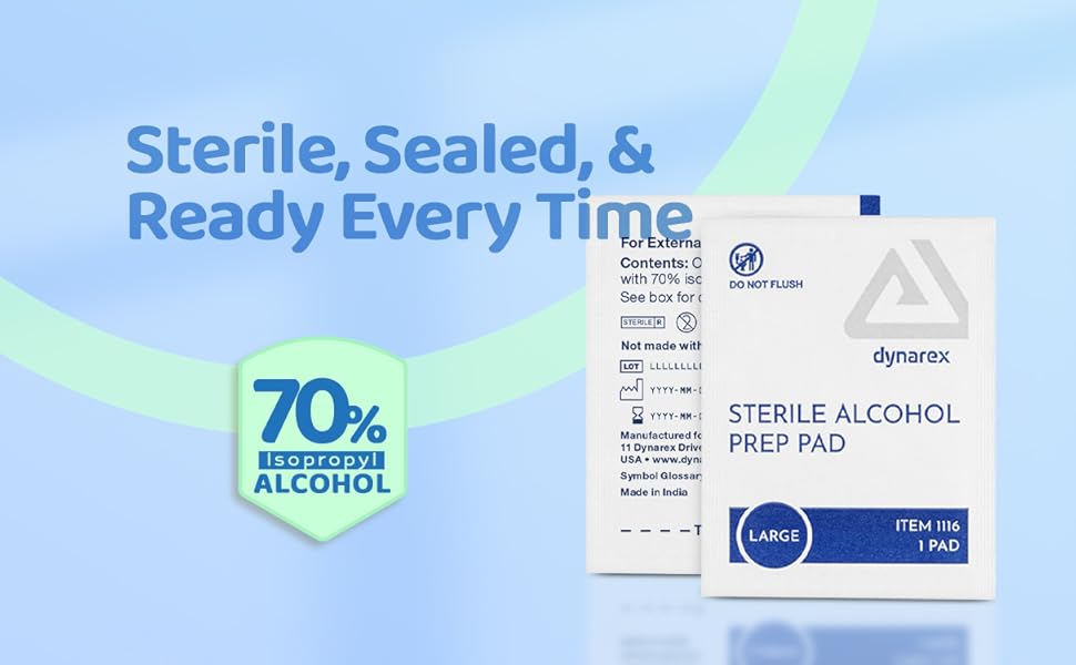 dynarex sterile alcohol prep pad sterile sealed and ready every time large 70 percent isopropyl