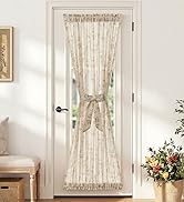 jinchan Floral French Door Curtain Panel Farmhouse Decor Light Filtering Linen with Tie Up Bow fo...