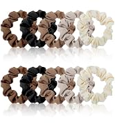 Satin Hair Scrunchies for Women, 10 Pack Neutral Satin Hair Ties Silk Hair Ties Ponytail Holder H...