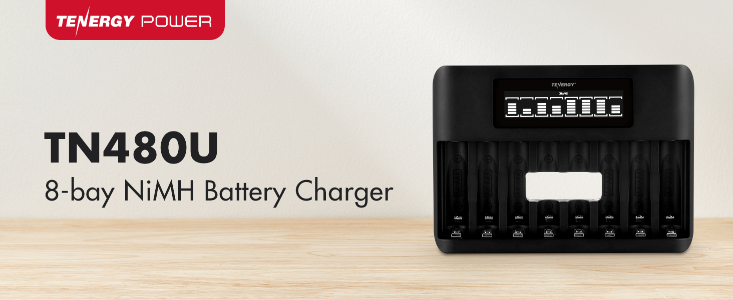 TN480U 8 slot battery charger for AA and AAA NiMH rechargeable batteries