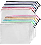 SAYEEC 12 Pack Clear Mesh Zipper Pouch, A4 Letter Size Plastic Zipper Bags for Organizing, Waterp...