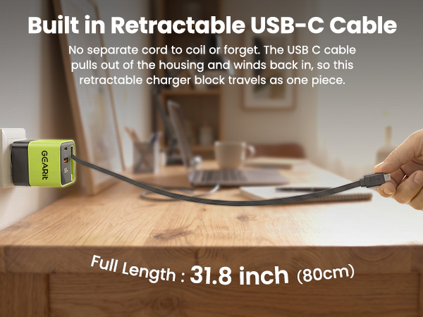 Built in Retractable USB-C Cable