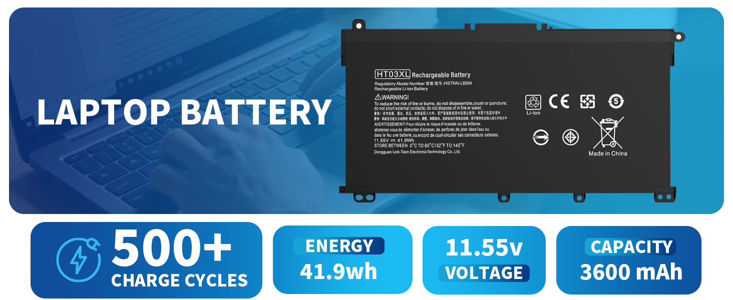 LAPTOP BATTERY:HT03XL 500+ CHARGE CYCLES ENERGY 41.9wh CES Mate in Chna 11.55v 3600 mAh