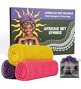 Bathway African Net Sponge Authentic 3 Pieces with Storage Bag, African Exfoliating Net Sponge Wa...
