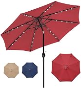 HealSmart 9' Solar Umbrella 32 LED Lighted Patio Umbrella with Push Button Tilt/Crank, Outdoor Ta...
