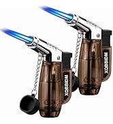 2 Pack Dual Jet Flame Torch Lighter with Protective Cap, Refillable Butane Lighters with Visible ...
