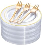 DaYammi 240Pcs Appetizer Plates Include 120Pcs Gold Dessert Plates 6.5inch with 120Pcs Gold Plast...