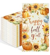 IANFEPH 100 Pcs Fall Paper Napkins 3-Ply Disposable Guest Hand Towels | Pumpkin Sunflower Thanksg...