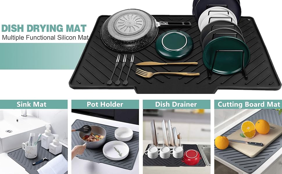 Dish Drying Mat, Silicone Dish Drying Mat for Kitchen Counter