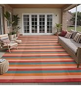 PureCozy Outdoor Waterproof Patio Rug 10x14 Plastic Straw Reversible Outside Orange Red Colorful ...