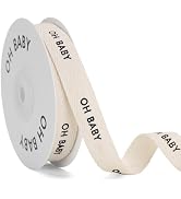 KINGLAKE Oh Baby Cotton Ribbon - 5/8 Inch x 10 Yards Natural Oh Baby Ribbon for Gift Wrapping, Ba...