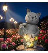 ehuoyan Solar Cat Garden Statue with Watering Can Cascading String Lights Whimsical Resin Outdoor...
