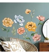 Supzone Large Peony Flowers Wall Decals Colorful Peony Blossom Wall Stickers Self-Adhesive Floral...