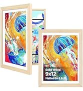 KINLINK 9x12 Kids Art Frames Set of 2, Solid Wood Kids Artwork Frames Changeable with Acrylic Fro...