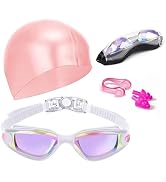 Hurdilen Swim Goggles Swimming Goggles No Leaking with Nose Clip, Earplugs, Swim Cap and Case for...