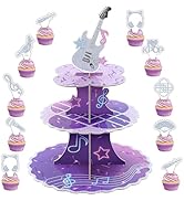 Cogniplay Kpop Theme Cupcake Stand with 24 Cake Toppers Purple 3-Tier Cupcake Stand Music theme D...