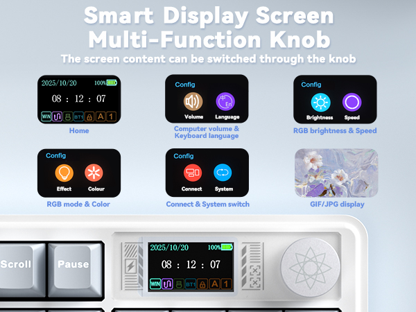 wireless gaming keyboard multimedia knob Smart Display Screen