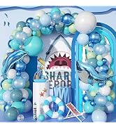 Ocean Under the Sea Balloon Garland, Blue Shark Balloon Arch Kit, Light Aqua Blue Latex Helium Ba...