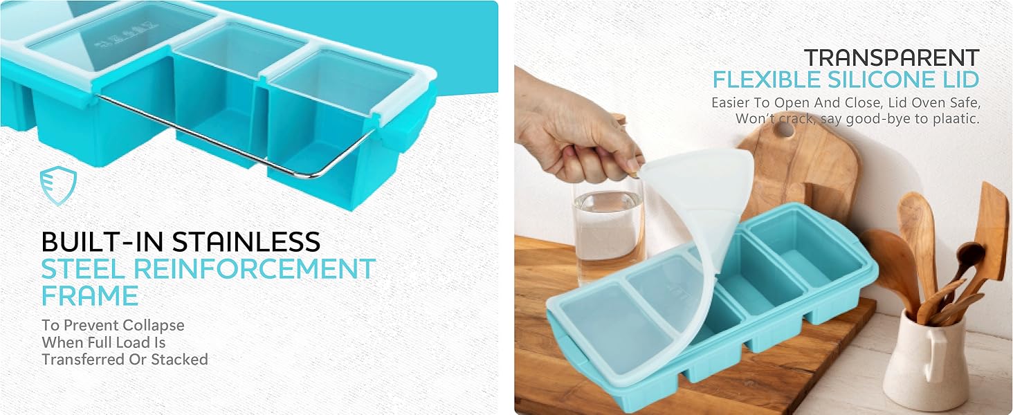 silicone freezer molds, silicone molds, silicone ice cube trays with lid