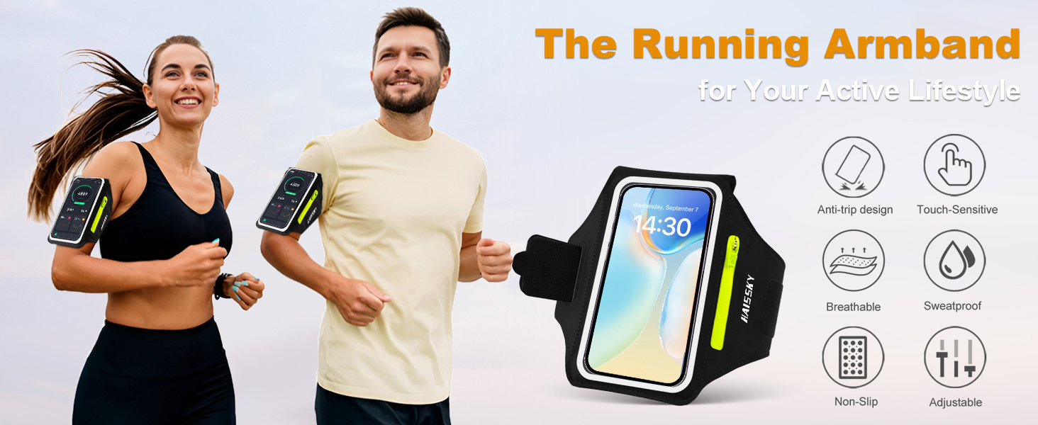 Running Armband with Earphone & Key Pockets for 6.7" Phones