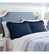 Bedsure Ruffle Pillow Cases Standard Size Set of 2, Navy Pillow Shams | 2.7" French Ruffles, Dist...