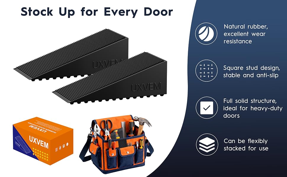 UXVEM 4-Pack Premium Rubber Door Stops, Solid Heavy-Duty Stackable Door Stopper Wedges
