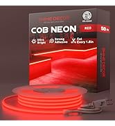 Shine Decor COB LED Neon Rope Light AC110-120V 50ft, 800lm Ultra Bright(Red), IP65 Waterproof ETL...