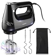 GUALIU Electric Hand Mixer with Stainless Steel Whisk, Dough Hook Attachment and Storage Bag, Han...