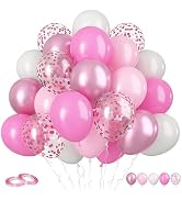Funhot Pink Balloons, 60Pcs Pastel Pink Pearl White Latex Balloons, 12 Inch Metallic Pink Confett...