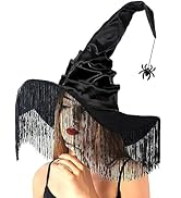 WXOIEOD Witch Hat for Woman, Halloween Womens Witches Hats with Tassel Veils Black Cute Fancy Wiz...