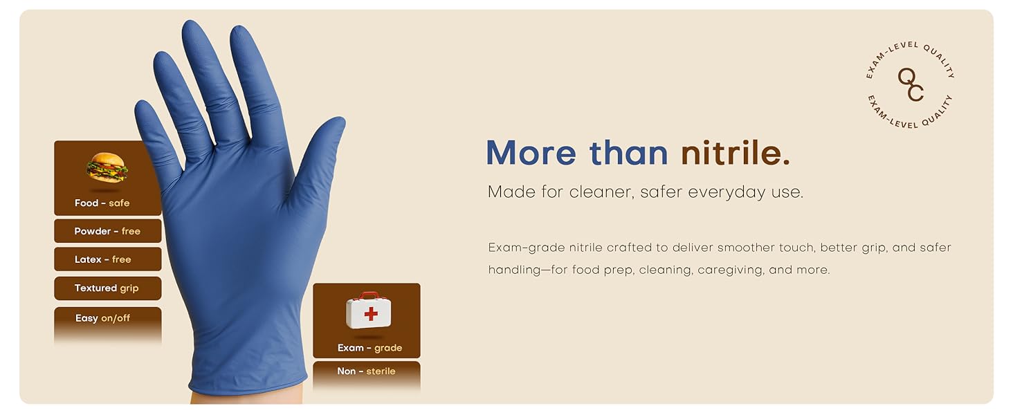 Exam-grade nitrile deliver smoother touch better grip safer handling food prep cleaning caregiving