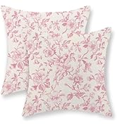 DAFENA Pink Vintage Floral Pillow Covers 18x18 Inch 2 Pcs Preppy Pink Cream Rustic Toile Chinoise...