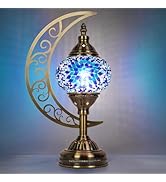 Soilsiu Turkish Mosaic Lamp with Moon - 3 Color Tempertures Bedside Lamp for Bedroom with Moon Sh...