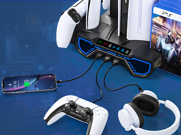 ps5 stand with controller charger and cooling fan
