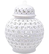 Lilly Pulitzer Ginger Jar with Lid, 10" Tall Ceramic White Decor, Lattice Vase/Decorative Jar for...