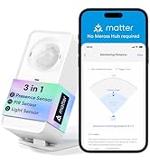 meross Matter Human Presence Sensor, 3-in-1 PIR & Light & mmWave Radar Motion Sensor, AI Motion D...