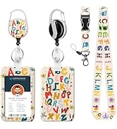 ID Badge Holder with Lanyard Colorful Alphabet Retractable Badge Reel Clip English Letter Lanyard...