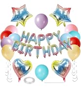 WEIKA 27 Pcs Iridescent Birthday Decorations, 3D Letters Iridescent Happy Birthday Balloon Banner...
