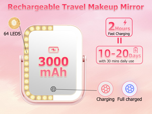 rechargeable travel makeup mirror