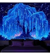 Simpkeely Blacklight Tree of Life Tapestry - UV Reactive Neon Willow & Galaxy Starry Night Wall H...