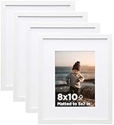 KINLINK 8x10 Picture Frame White Set of 4, Wooden Photo Frames Matted 5x7 with Plexiglass for 5x7...