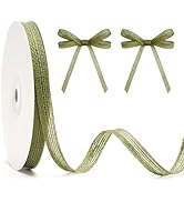 KINGLAKE Sage Green Burlap Ribbon – 3/8 Inch x 20 Yards Rustic Ribbon Roll with Spool for Crafts,...