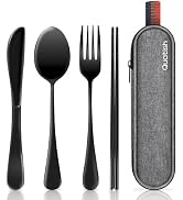 Travel Utensils with Case, Quatish Portable Silverware Set for Work, Stainless Steel Reusable Tra...