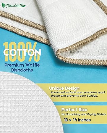 Cotton Kitchen Dishcloths, Ultra Absorbent Quick Drying Dish Towels, Multi Use, Reusable Cloths