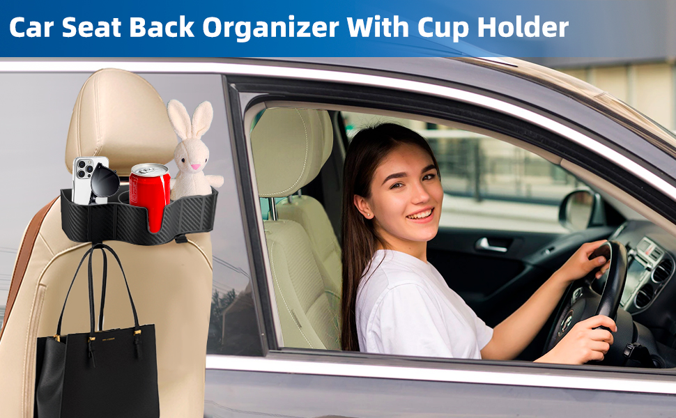 car seat back organizer with cup holder