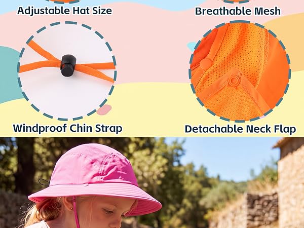windproof kids sun hat detachable neck flap